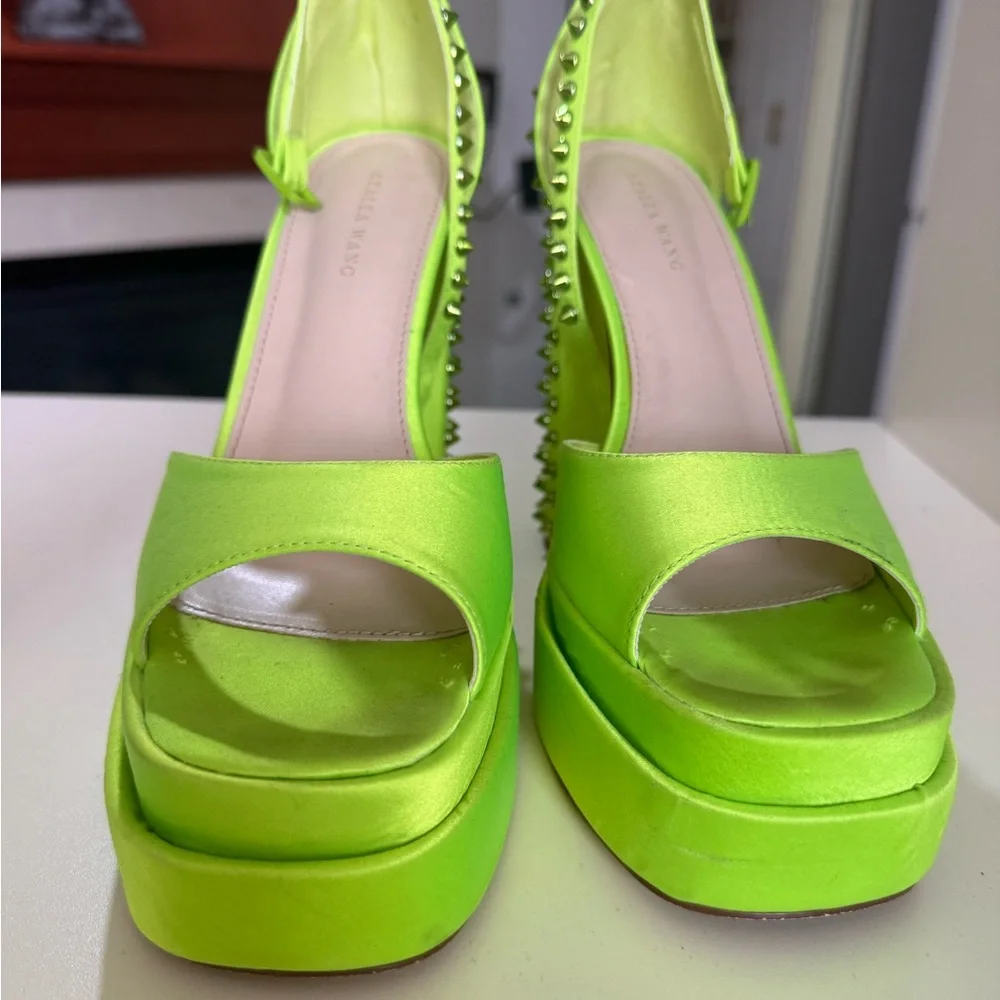 Studded Neon Lime Platform Sandals - Women